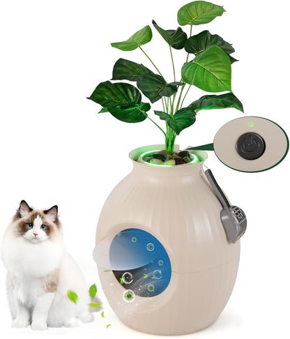 Tangkula Hidden Litter Box Plant, Cat Litter Box Enclosure Furniture with Odor Removal System, 4 Modes Lights, Artificial Plant, Pebbles, Door, Scoop, Planter Litter Box for Large Cats, Easy to Clean1