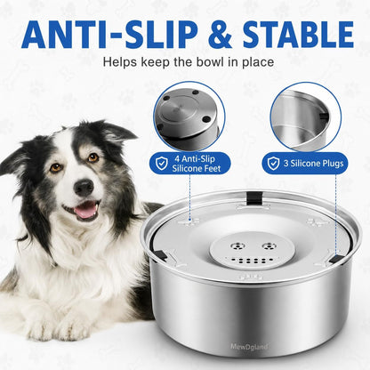 Dog Water Bowl No Spill, 3L/101Oz Stainless Steel Slow Feeder Dog Bowl with Floating Disk, Spill Proof Dog Water Bowl Dispenser for Messy Drinkers, anti Splash Large Dog Bowl with Filter7