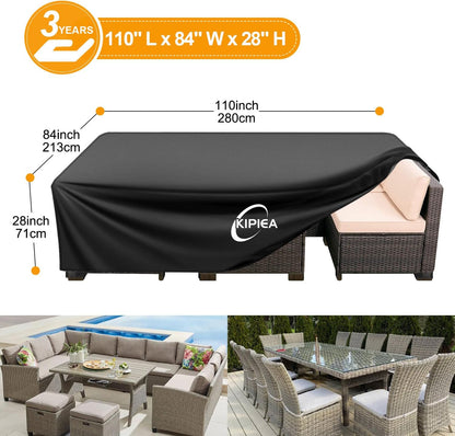 Patio Furniture Covers Waterproof Winter, Heavy-Duty Outdoor Furniture Set Covers for Table Chairs, Anti-Uv, No Tears or Fading (110" L X 84" W X 28" H)2