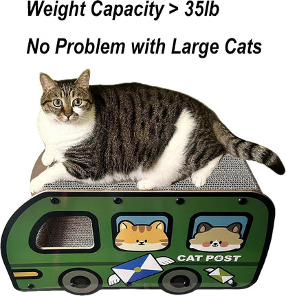 Cat Scratching House, Cat Cardboard House Green Bus, Long Scratching Post, 9X11.8X22 Inches, Fun Cube & Tunnel, Peekaboo Hideaway for Indoor Cats8