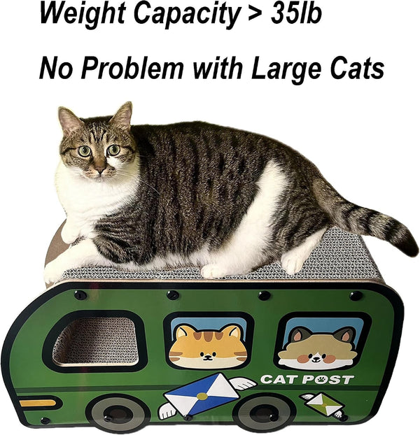 Cat Scratching House, Cat Cardboard House Green Bus, Long Scratching Post, 9X11.8X22 Inches, Fun Cube & Tunnel, Peekaboo Hideaway for Indoor Cats8