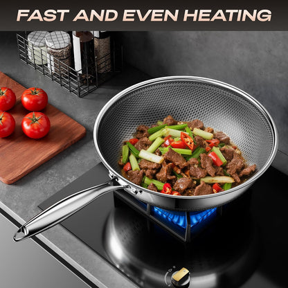 Wok,Hybrid 12-Inch Wok with Lid,Nonstick Stainless Steel Woks & Stir-Fry Pans,Dishwasher-Friendly,Pfas PFOA PTFE Free, Oven-Safe up to 600°F,Compatible with All Cooktops7