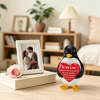 Anniversary Birthday Gift for Women Men Couple,Penguin Figurine for Her Him | I Love You Gifts for Boyfriend Girlfriend,Birthday Gift for Wife Husband Fiancee,Valentines Heart Hand-Painted Penguin Statue3