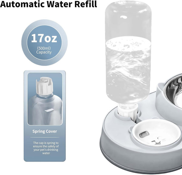 Marchul 3 in 1 Cat Bowl, Cat Food and Water Bowl Set with Water Dispenser and Stainless Steel Bowls, 15° Tilted Pet Raised Three Bowls for Indoor Cats, Small or Medium Sized Dogs3