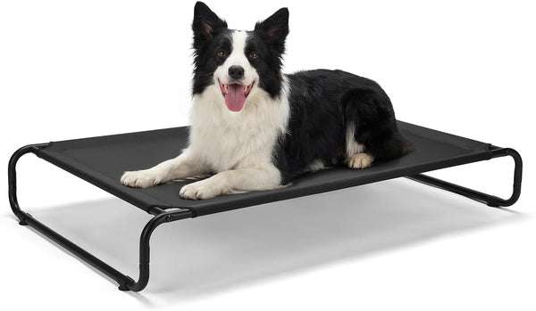 Veehoo Cooling Elevated Dog Bed, Outdoor Dog Bed for Large Dogs, Raised Dog Cot with Thickened Frame, Durable Teslin Mesh & Anti-Slip Rubber Feet, Pet Hammock for Indoor or Camping, 41" X 26", Black1