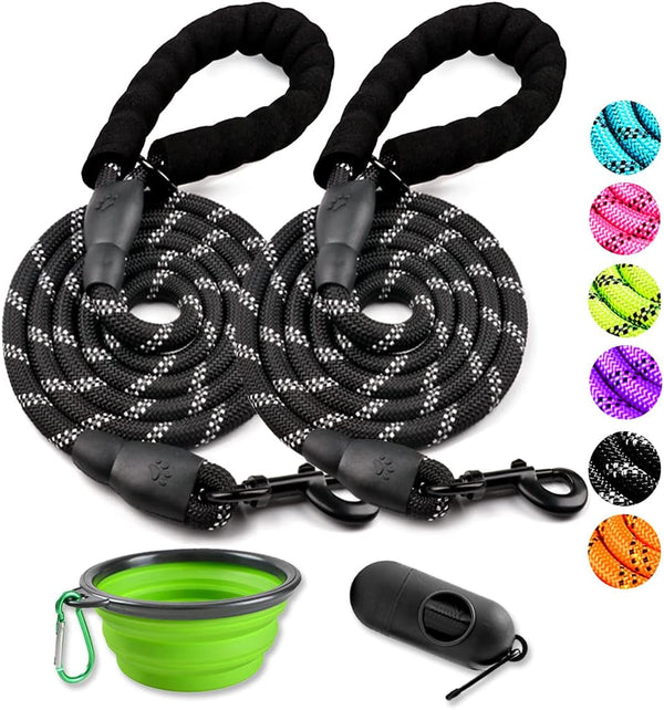 COOYOO 2 Pack Dog Leash 5 FT Heavy Duty - Comfortable Padded Handle - Reflective Dog Leash for Medium Large Dogs with Collapsible Pet Bowl14