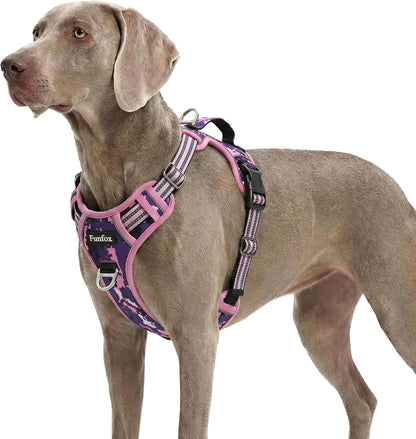 Funfox Dog Harness Medium Sized Dog, Vertical Handle Easy Control, No Pull Pet Vest Adjustable with 2 Leash Clips, Soft Material, Reflective Safe Night Walking for Small Medium Large Breed, Black, M30