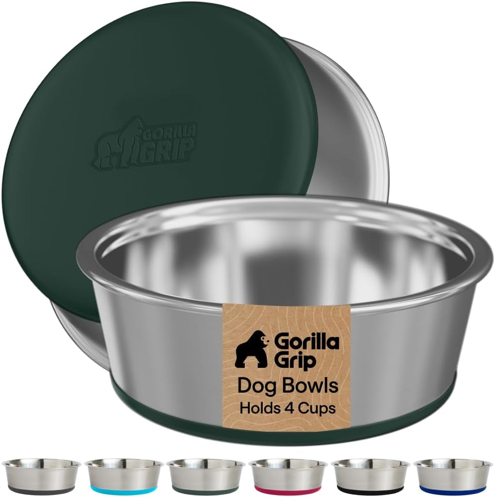 gorilla-grip-dog-bowls-food-grade-304-stainless-steel-holds-2-us-cups-each-16-fl-oz-food-and-water-bowl-for-feeding-dogs-and-cats-dishwasher-safe-rust-resistant-bpa-free-rubber-base-2-set-black