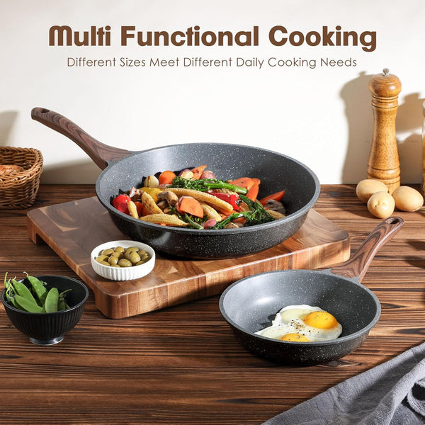 Nonstick Frying Pan Skillet, Swiss Granite Coating Omelette Pan, Healthy Stone Cookware Chef'S Pan, PFOA Free (8/9.5/10/11/12.5 Inch) (8 Inch)6