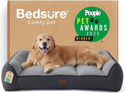 Bedsure Supportmax™ XL Orthopedic Dog Beds Large Sized Dog - Extra Thick Supportive Dogs Couch with Waterproof Washable Cover, Extra Large Comfort Pet Sofa with Soft Sherpa & Nonskid Bottom, Grey, 42"28