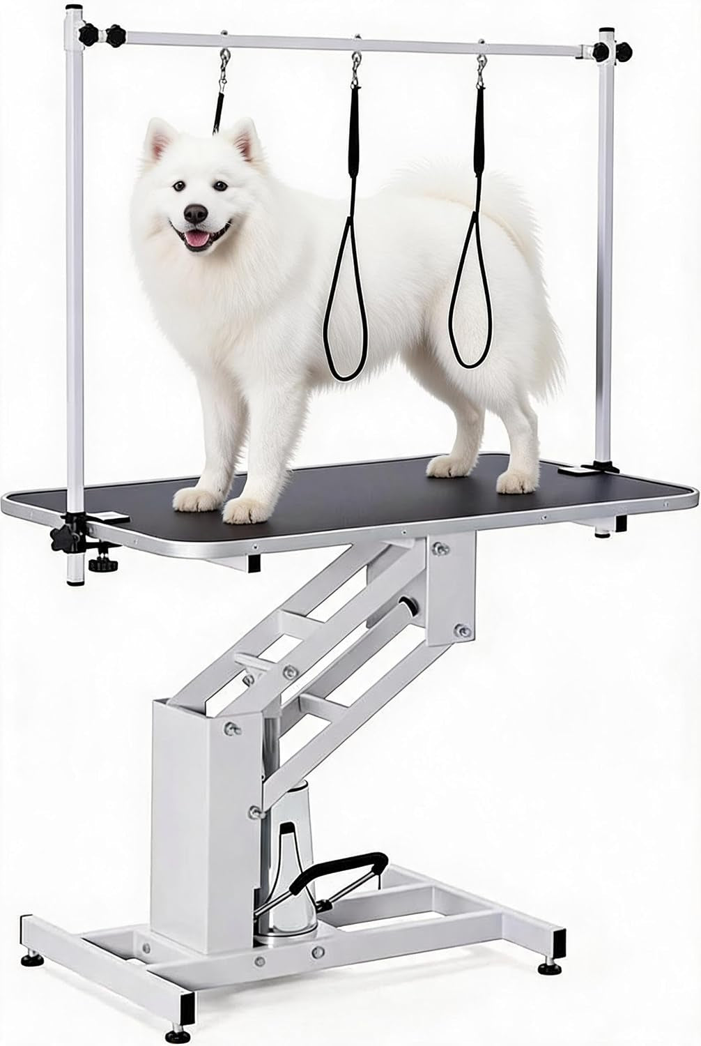 garveelife-43-3-hydraulic-dog-grooming-table-for-pet-heavy-duty-structural-hydraulic-max-load-350lbs-professional-pet-grooming-table-with-adjustable-overhead-arm-noose-height-range-22-39-white