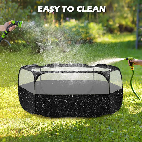 UWE Small Animal Playpen, Waterproof Foldable Pet Playpen, Black | Anti-Escape Exercise Pet Tent, Bite Resistant Breathable Mesh, Leakproof Base, Easy Fold Storage, Indoor Outdoor for Pets8