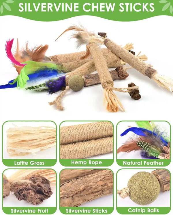 TINDTOP Silvervine Chew Sticks for Cats, 12 Pack Natural Catnip Chew Toys | for Kittens Teeth Cleaning, Matatabi Dental Care, Increase Appetite, Calm Cat Anxiety and Stress, Cat Dental Toy3