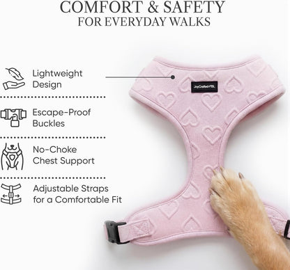 No Pull Harness & Leash Set for Small Sized Dogs, Soft Padded Breathable Neoprene Harnesses, Lightweight Adjustable Step-In Vest with Cute Heart Print & Secure Back D-Ring, Neck 13-17", Chest 16-21"5