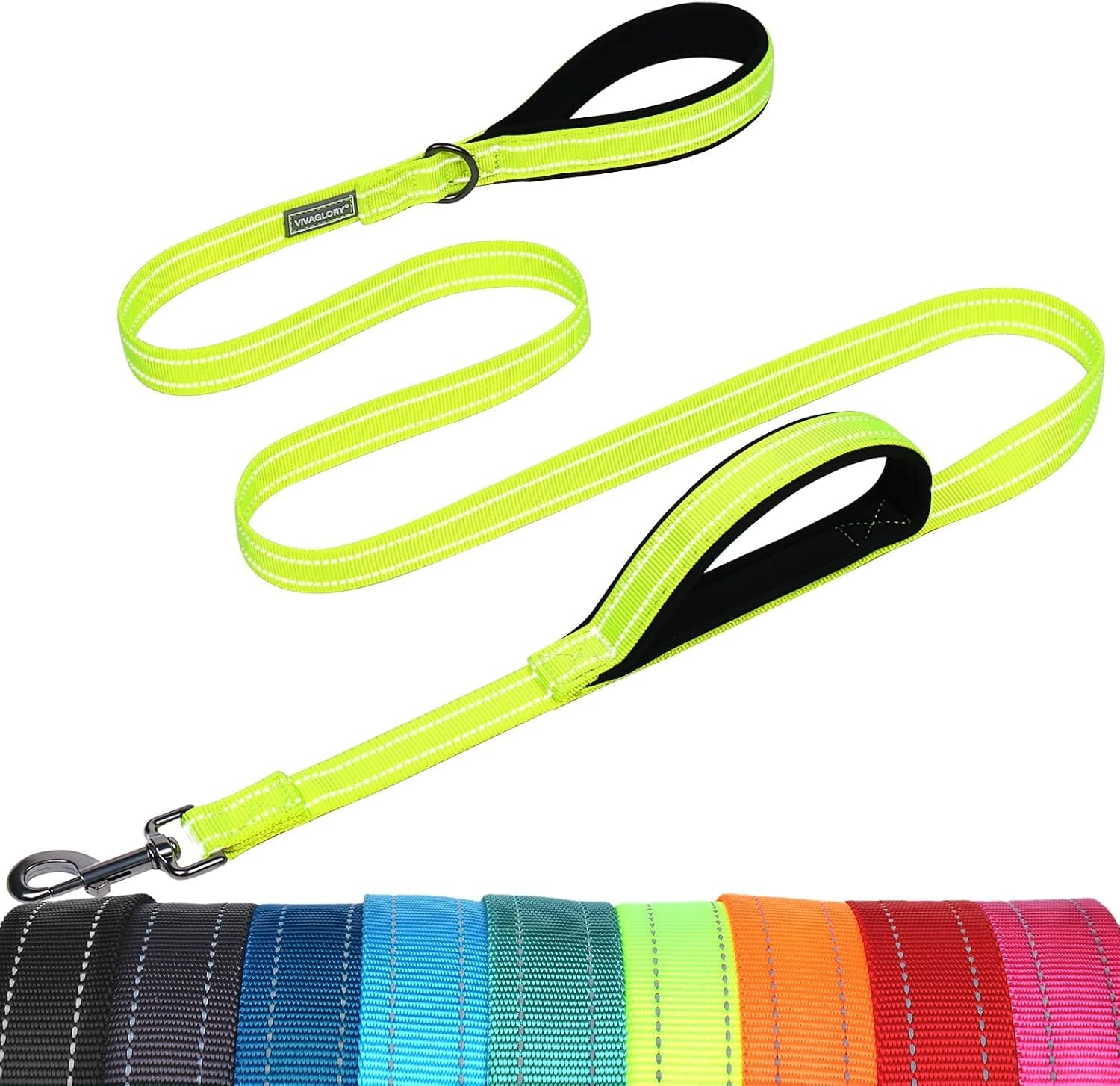 vivaglory-double-handle-dog-leash-twingrip-6ft-x-1in-navy-dog-leash-for-collar-with-traffic-handle-2-loop-for-walking-training-traffic-control-reflective-heavy-duty-puppy-pet