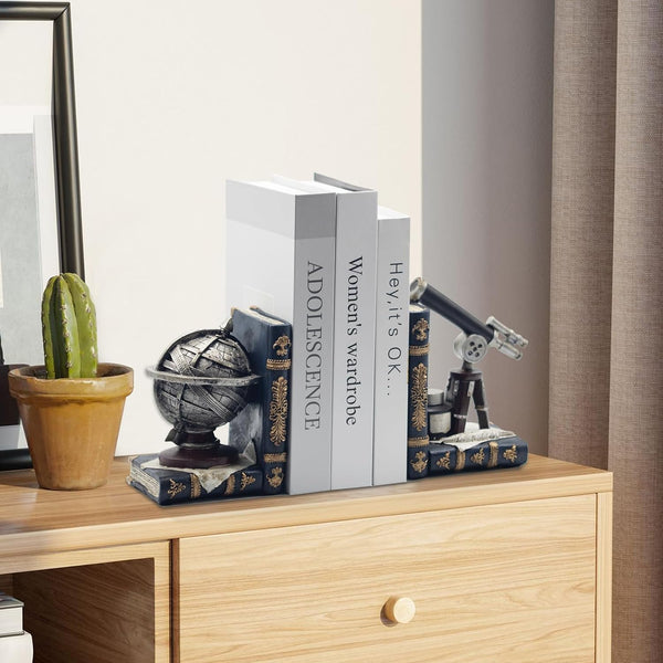 Vintage Decorative Bookends, Armillary Sphere & Space Telescope | Unique Bookends for Home Office Schools7