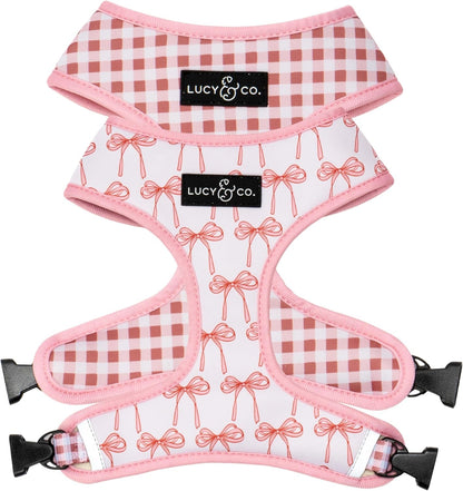 Lucy & Co. Reversible Dog Harness - Water-Repellent Neoprene, Dual-Print Design, Easy Swap Style, Adjustable Comfort Fit - Take a Bow Reversible Harness - Small1