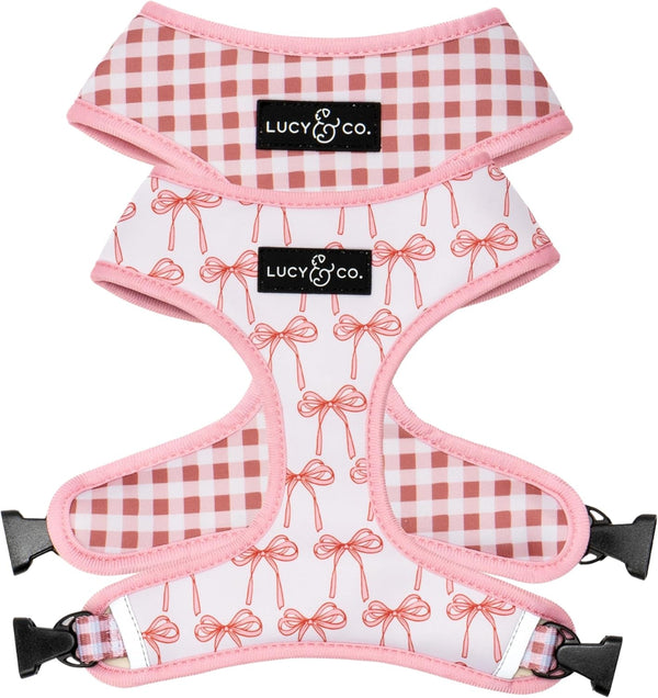 Lucy & Co. Reversible Dog Harness - Water-Repellent Neoprene, Dual-Print Design, Easy Swap Style, Adjustable Comfort Fit - Take a Bow Reversible Harness - Small1