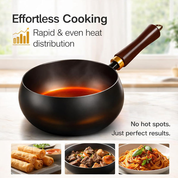 2026 NEW Uncoated Thick Iron Pot with Lid, Japanese Cast Iron Pan, Multifunctional Non-Stick Cast Irons Wok for Cooker Gas Stir Fry Pans (With Wooden Lid, 8 In)7