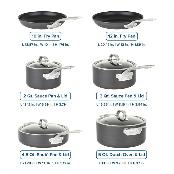 Viking Pots and Pans Set Non Stick, 10 Piece Hard Anodized Kitchen Cookware with Glass Lids, Black4