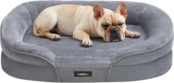Feandrea Dog Bed, Medium Orthopaedic Dog Sofa Bed, 30 X 20 X 7 Inches, Egg Crate Foam, Waterproof Liner, Raised Edges, Removable and Machine Washable Cover, Non-Slip, Light Gray UPGW281G011