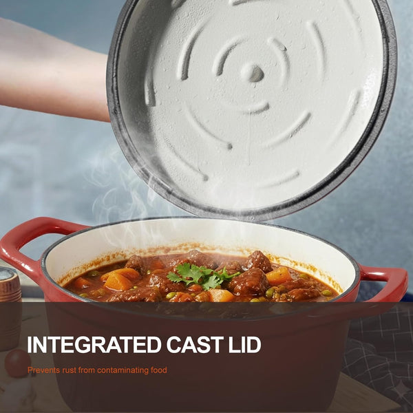 Enameled Cast Iron Dutch Oven - 5.5QT Pot with Wide Handles Lid Cookbook & Cotton Potholders - Heavy-Duty Pre-Seasoned Cookware Oven Safe to 500°F for Braising, Stews, Roasting, Sourdough Baking2