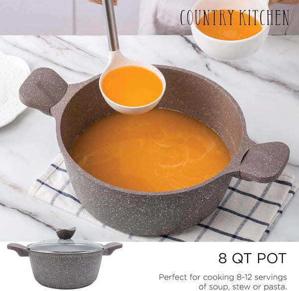 Non-Stick Cast Aluminum Cookware Set - Durable Kitchen Cookware for Everyday Cooking, Chocolate Brown, 6 Pc.5