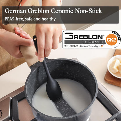 Nonstick Saucepan with Lid, 3.5 Quart German Greblon Ceramic Sauce Pan, Non Toxic Sauce Pot with Cover for Multipurpose Use, PTFE, PFOA & PFAS Free, Induction Compatible.2