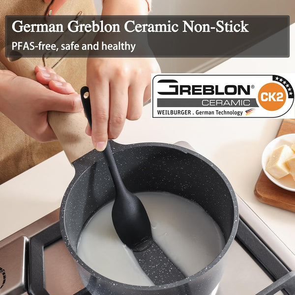 Nonstick Saucepan with Lid, 3.5 Quart German Greblon Ceramic Sauce Pan, Non Toxic Sauce Pot with Cover for Multipurpose Use, PTFE, PFOA & PFAS Free, Induction Compatible.2