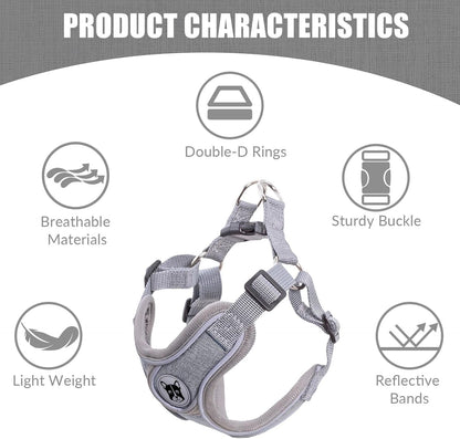Patas Lague Dog Harness with Leash Set for Small Medium Dogs, No Pull No Choke Reflective Step in X Head Pet Harness Vest with Poop Bags and Dispenser, Adjustable and Padded, Grey Small5