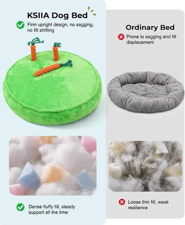 KSIIA Puppy Bed for Small Dogs, 28 Inch Washable Calming Plush round Dog Bed with Carrot Chew Toy, Orthopedic Support, Anti-Anxiety & Non-Slip Base for Puppies & Cats, Green8