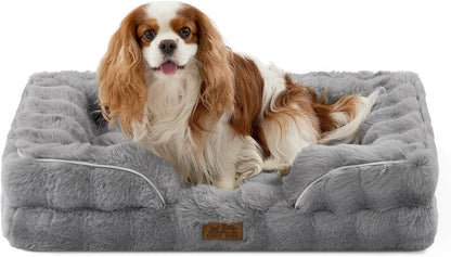 COZY KISS Orthopedic Dog Bed for Extra Large Dog 44X32 Inch, XL Faux Fur Pet Sofa, Bolster Foam Bed with Sides, Non-Slip and Egg-Crate Big Dog Couch Bed with Washable Removable Cover, Beige17