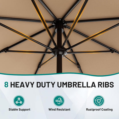 9 FT Patio Umbrella for Outdoor, Outdoor Table Umbrella with Push Button Tilt and Crank, Outdoor Patio Umbrellas with 8 Sturdy Ribs for Market, Garden, Pool (Beige)3