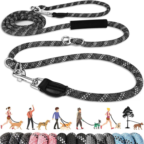 Lukovee Hands Free Dog Leash, 10FT Adjustable Training Lead 1/2 Inch Nylon Heavy Duty Lead No Pull for Large Medium Dogs, Tangle Free Reflective Waist-Leash for Walking Running, Black15