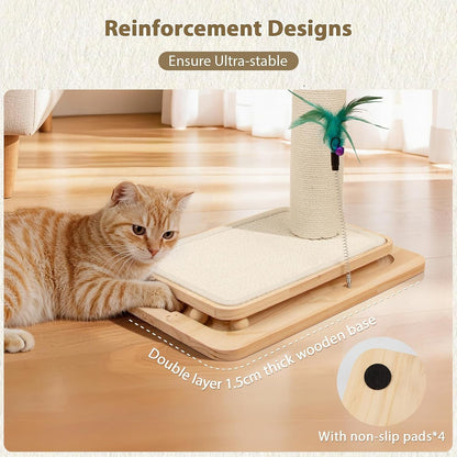 Cat Scratching Post with Sisal Mat and Wooden Base Indoor Scratcher | Stable Cat Scratch Furniture with Durable Sisal Post, Scratch Mat and Hanging Ball, Protects Furniture, Easy Assembly4