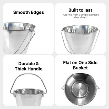 3 Gallon Stainless Steel Bucket - Heavy Duty Flat Side Metal Bucket for Feeding & Watering Pets, Livestock & Cleaning - Perfect for Crates, Kennels, Cages & Hang on Fences - 13 Quart3