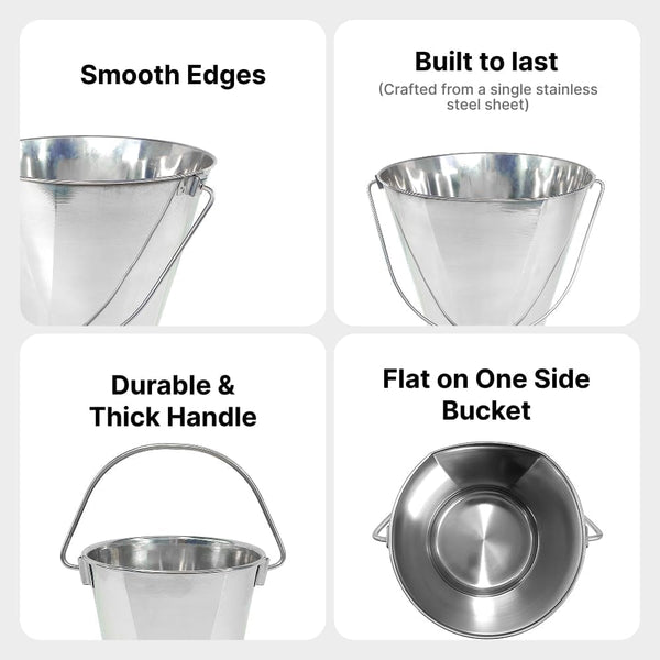 3 Gallon Stainless Steel Bucket - Heavy Duty Flat Side Metal Bucket for Feeding & Watering Pets, Livestock & Cleaning - Perfect for Crates, Kennels, Cages & Hang on Fences - 13 Quart3