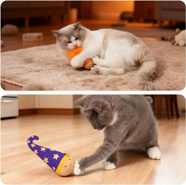 Lulu'S World Solid Wood Wobbler Cat Toy with Catnip for Cats | Cat Punching Bag,360° Irregular Motion, Noiseless Physical Drive, Hardwood Construction, Rounded Finish5