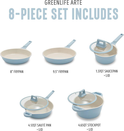 8 Piece Ceramic Nonstick Cookware Set, Induction Suitable Non Toxic Pfas-Free Pots & Pans, Dishwasher Safe, Cooking Set, Stock Pot, Saucepans & Frying Pans, Kitchen Cooking, Light Blue4
