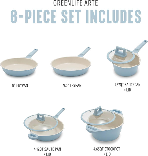 8 Piece Ceramic Nonstick Cookware Set, Induction Suitable Non Toxic Pfas-Free Pots & Pans, Dishwasher Safe, Cooking Set, Stock Pot, Saucepans & Frying Pans, Kitchen Cooking, Light Blue4