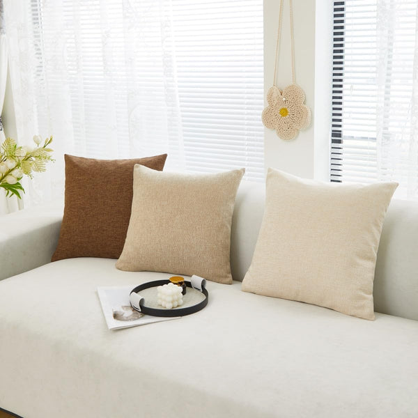 Neutral Linen Decorative Throw Pillow Covers 18X18 Beige | Set of 2,Solid Plain Rustic,Modern Home Décor,Farmhouse Accent Square Cushion Covers for Couch Sofa Bed Living Room Bedroom3