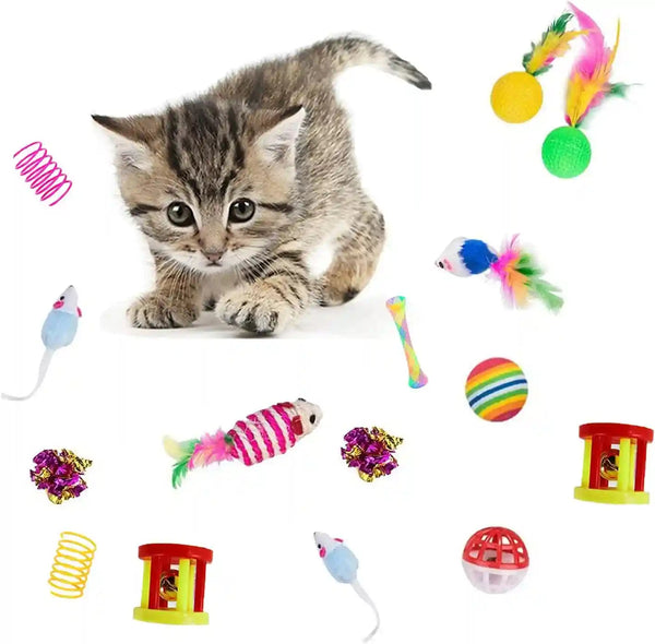 32Pcs Cat Toys Kitten Interactive Pet Toys Assortments, Foldable Rainbow Tunnel, Teaser Wand Fluffy Mouse Crinkle Balls Bell Play for Puppy Kitty (3 Way)4
