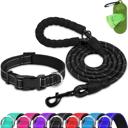 Dynmeow Reflective Dog Collar and Leash Set for Large Dogs, Teal | Soft Neoprene Padded, 6FT Climbing Rope, Ideal for Daily Outdoor Walking or Indoor Wearing, Night Visible for Safety16