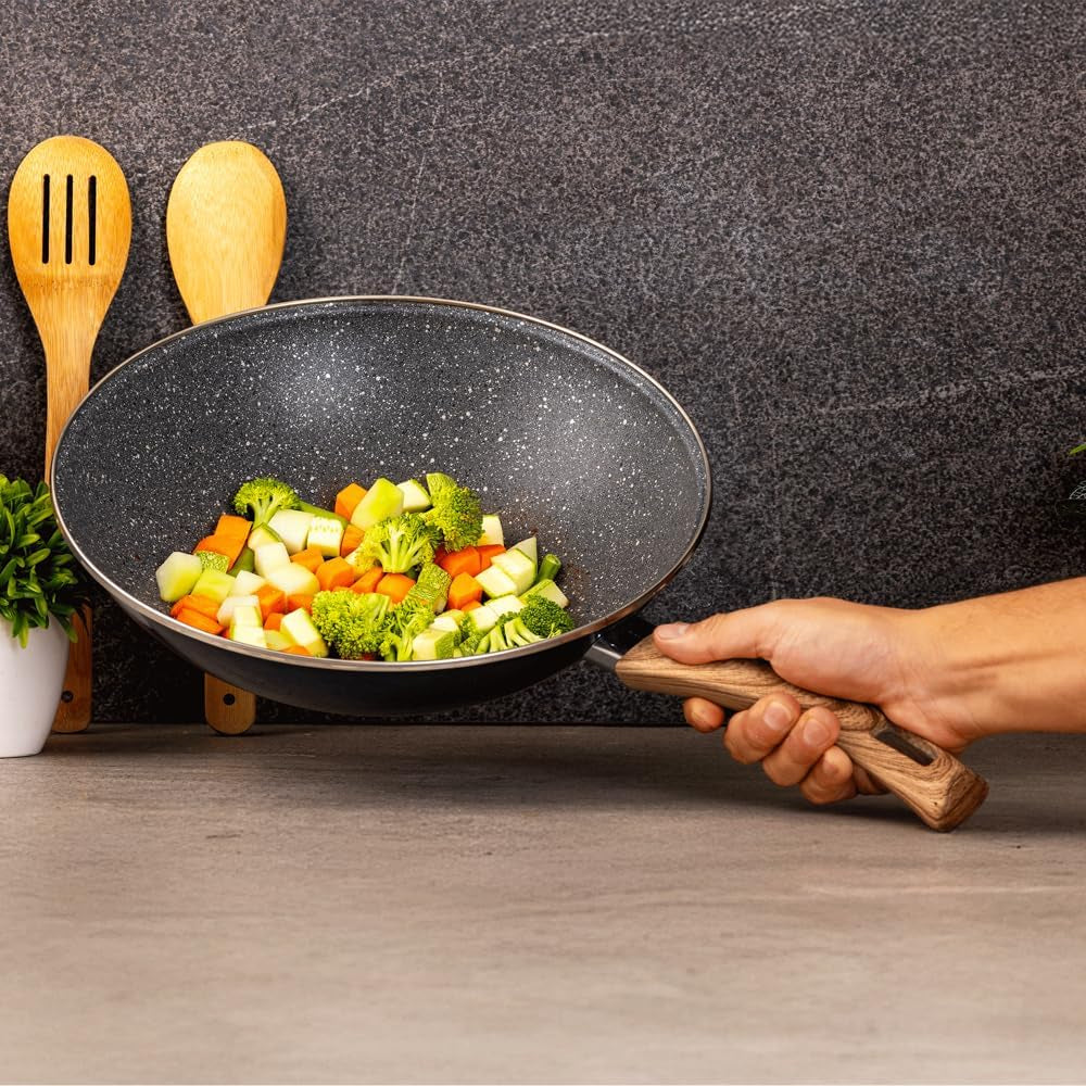 nonstick-wok-pan-11-inch-enamel-steel-gray-induction-compatible-all-stovetop-ready-even-heat-cooking-wood-look-handle-lightweight-design-easy-cleanup