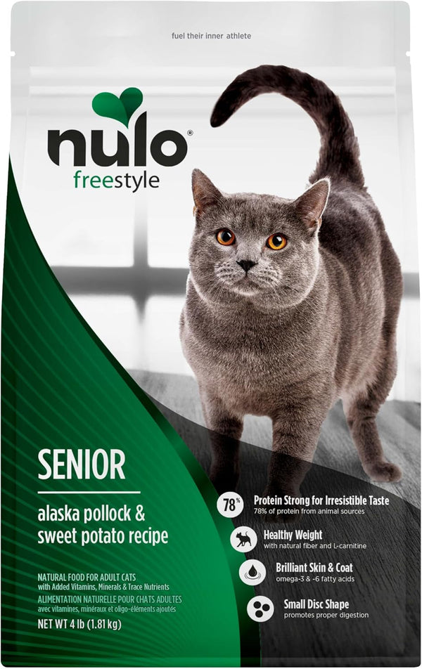 Nulo Freestyle Senior Dry Cat Food - Alaska Pollock & Sweet Potato, High Protein, Natural Grain Free Cat Food with Probiotics and L-Carnitine, 4Lb Bag1