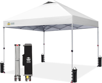 CROWN SHADES 10X10 Pop up Canopy Tent with One Push Setup, Gird White | Patented Centerlok, Easy Outdoor Sun Shade for Events, Parties, Camping - Gazebo with Sto-N-Go Cover Bag, Silver-Coated Top1