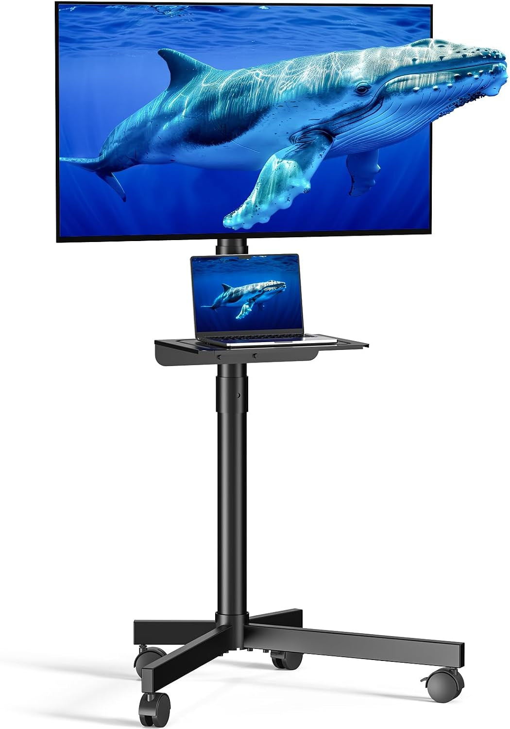 mobile-tv-cart-for-23-60-inch-lcd-led-oled-flat-curved-screen-tvs-height-adjustable-rolling-floor-stand-with-shelf-and-locking-wheels-up-to-88lbs-max-vesa-400x400mm-black