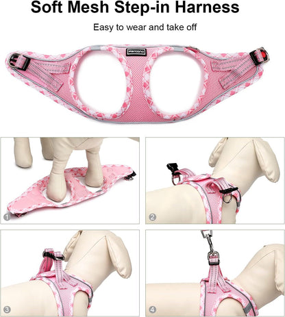 Mercano Soft Mesh Dog Harness and Leash Set, Step-In Reflective Breathable Lightweight Vest Harnesses with Safety Buckle for Small Dogs, Cats (Pink, S)7