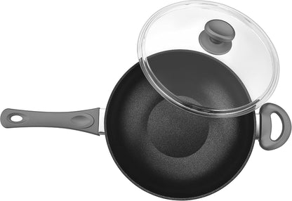 Titanium Nonstick 11 Inch Wok and Stir Fry Pan with Glass Lid Forged Aluminum with PFOA Free Scratch Resistant (Gray)3