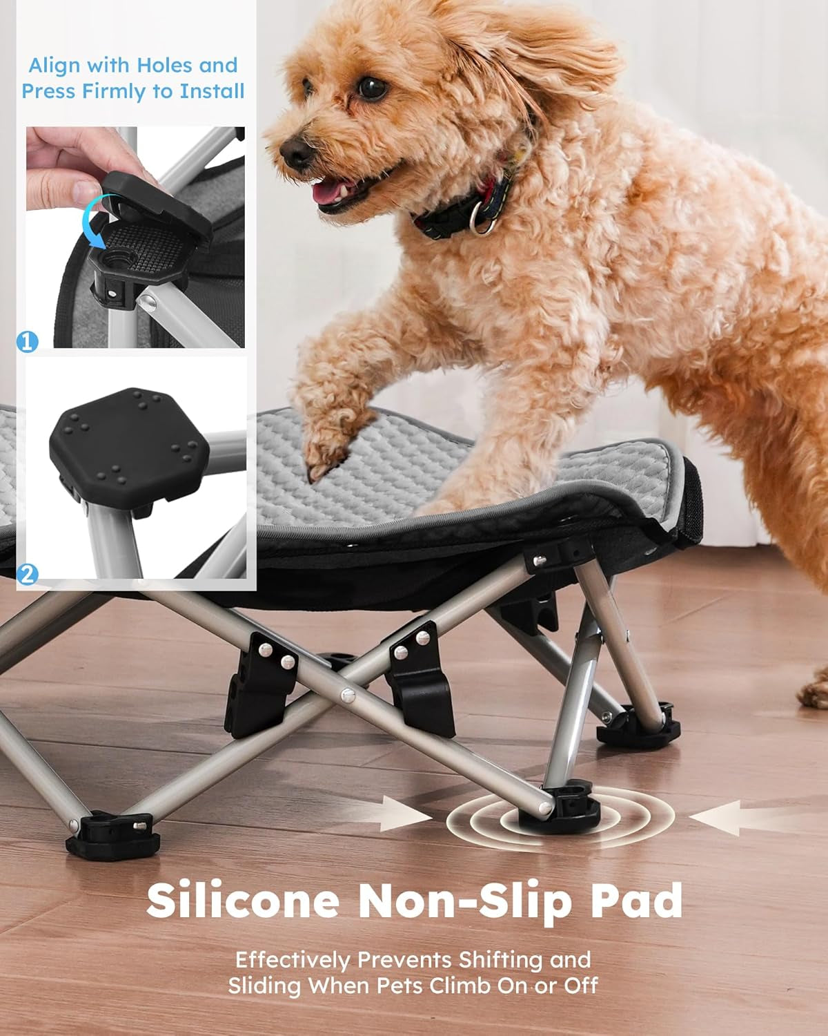 pecute-raised-dog-bed-with-cooling-mat-elevated-pet-cot-for-small-dogs-m-breathable-textilene-mesh-outdoor-camping-beach-steel-frame-130-lbs-heavy-duty-support-tool-free-3-second-quick-assembly